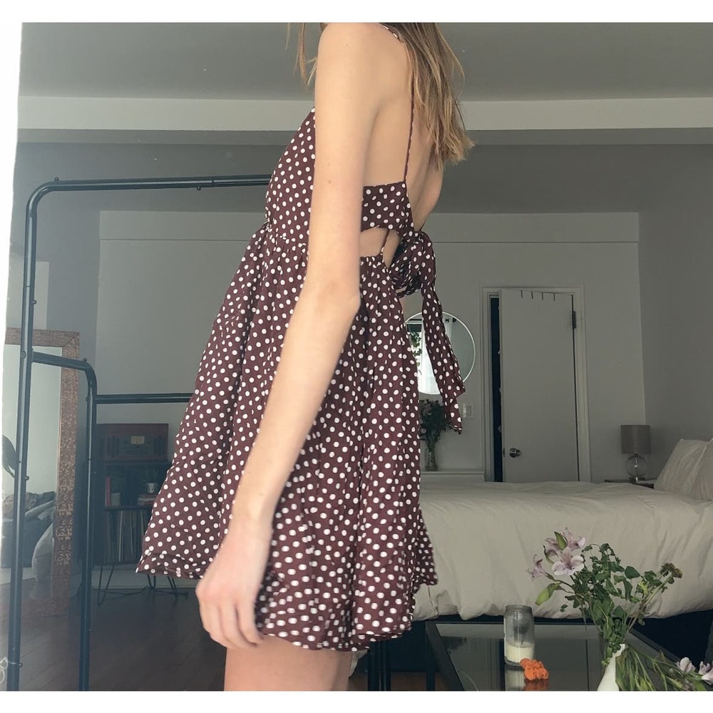 Polka Dot Cut-out Mini Dress | Brown and White | Flirty Summer Style